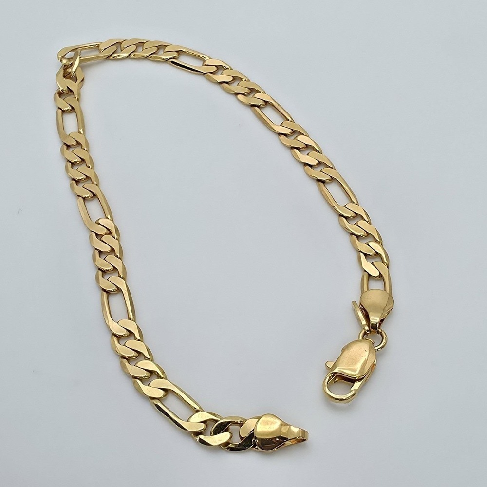 Vtg HONOR SOCIETY Women's Anklet Men's Bracelet Gold Plated Figaro Chain Avon 9" - Picture 3 of 14